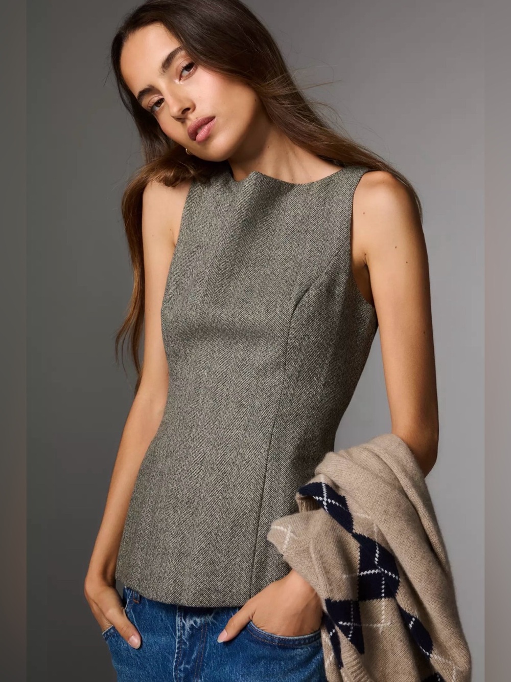 Reformation Nolyn Wool Blend Herringbone Top size 2